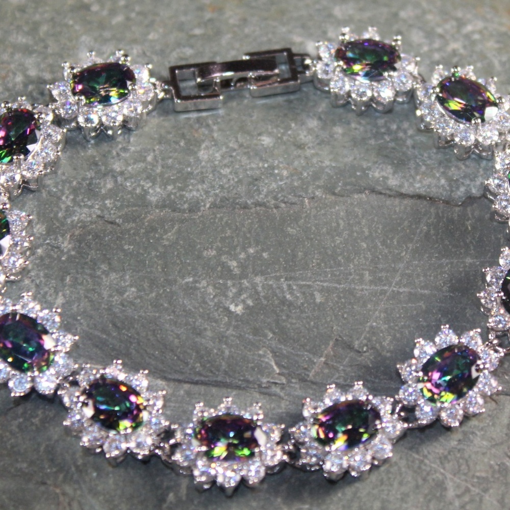 Mystic Rainbow Topaz  Oval Silver Bracelet